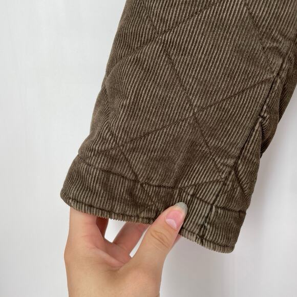 Chaps Denim Corduroy Jacket Women Large Brown Toggle Quilted Hood Rustic - Picture 6 of 11